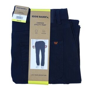 Eddie Bauer Canvas Utility Pants Men 32x34 Black Stretch Ultra Durable NWT